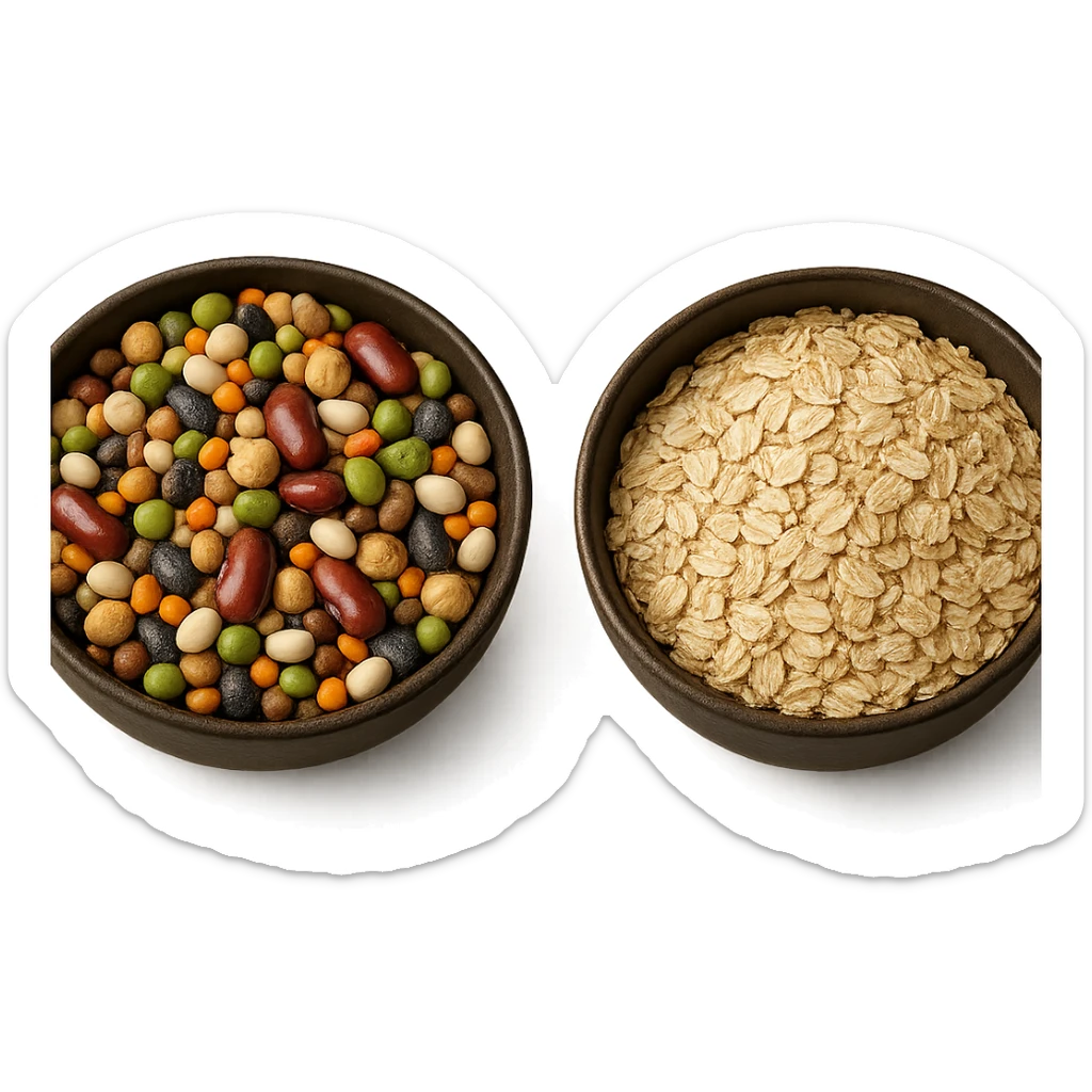 BOWL DI LEGUMI INSIEME A BOWL DI FIOCCHI DI AVENA,  iperrealistico 4k sticker