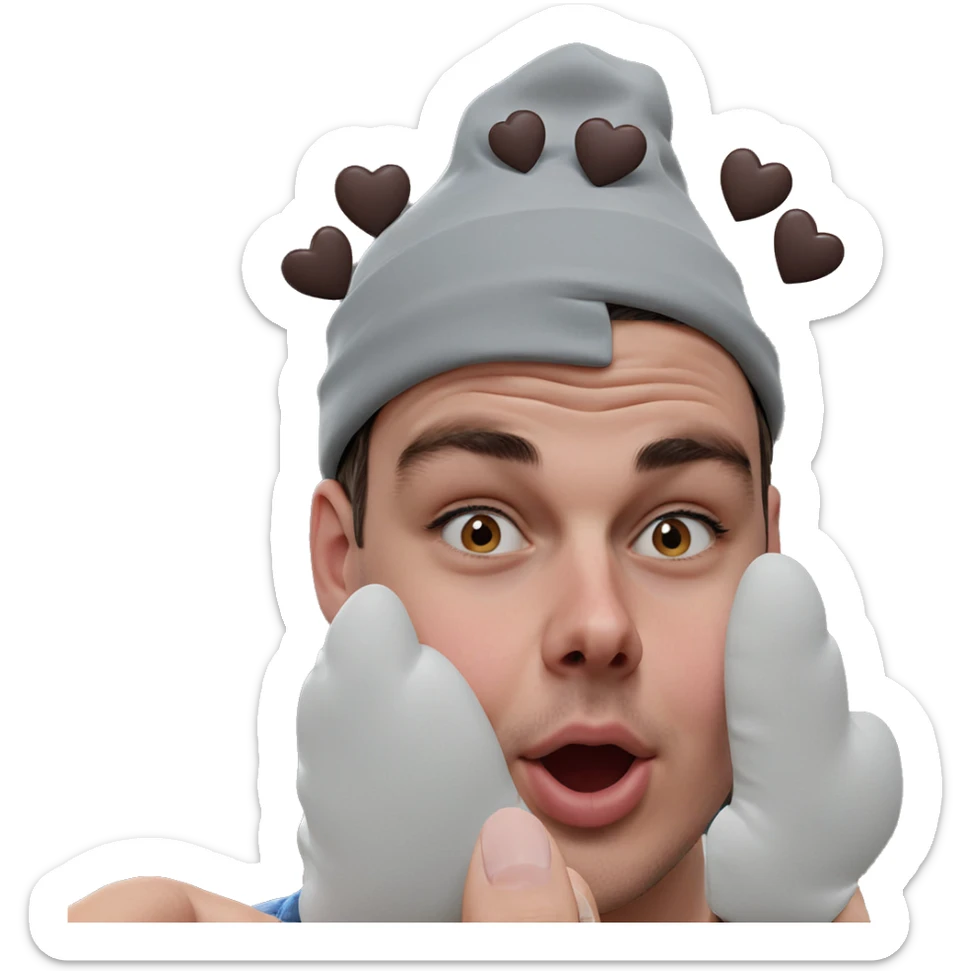 boy with hat and heart sticker