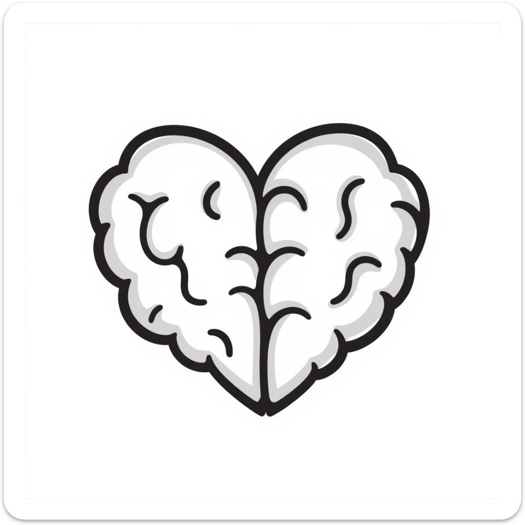 digitally hand drawn icon of a brain in the shape of a cute heart, suitable for emoji or text chat sticker