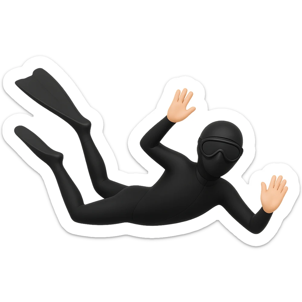 Edit the freediver emoji to have longer fins and ensure the face is not visible by covering the eyes with black goggles. Keep the rest of the emoji the same. The style should resemble emoji style with no background. sticker