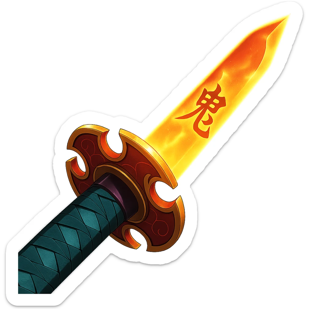 Nichirin blade from Demon Slayer anime, close-up of the sword, intricate guard, glowing effect, vibrant colors sticker