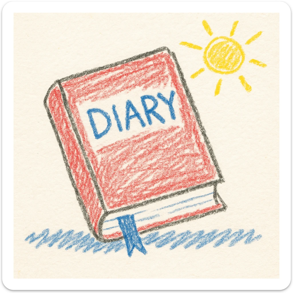 a diary, children doodle style, playful and naive sticker