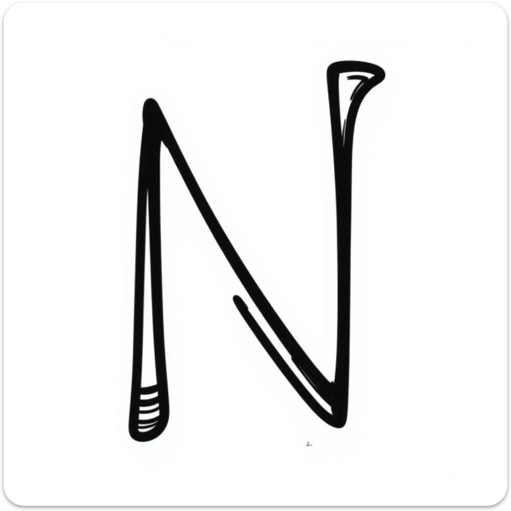 letter n emoji, black doodle, hand drawn style sticker