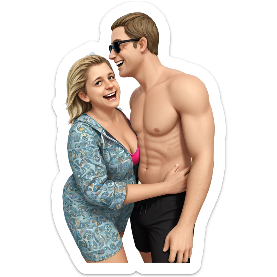 happy couple at the beach sticker