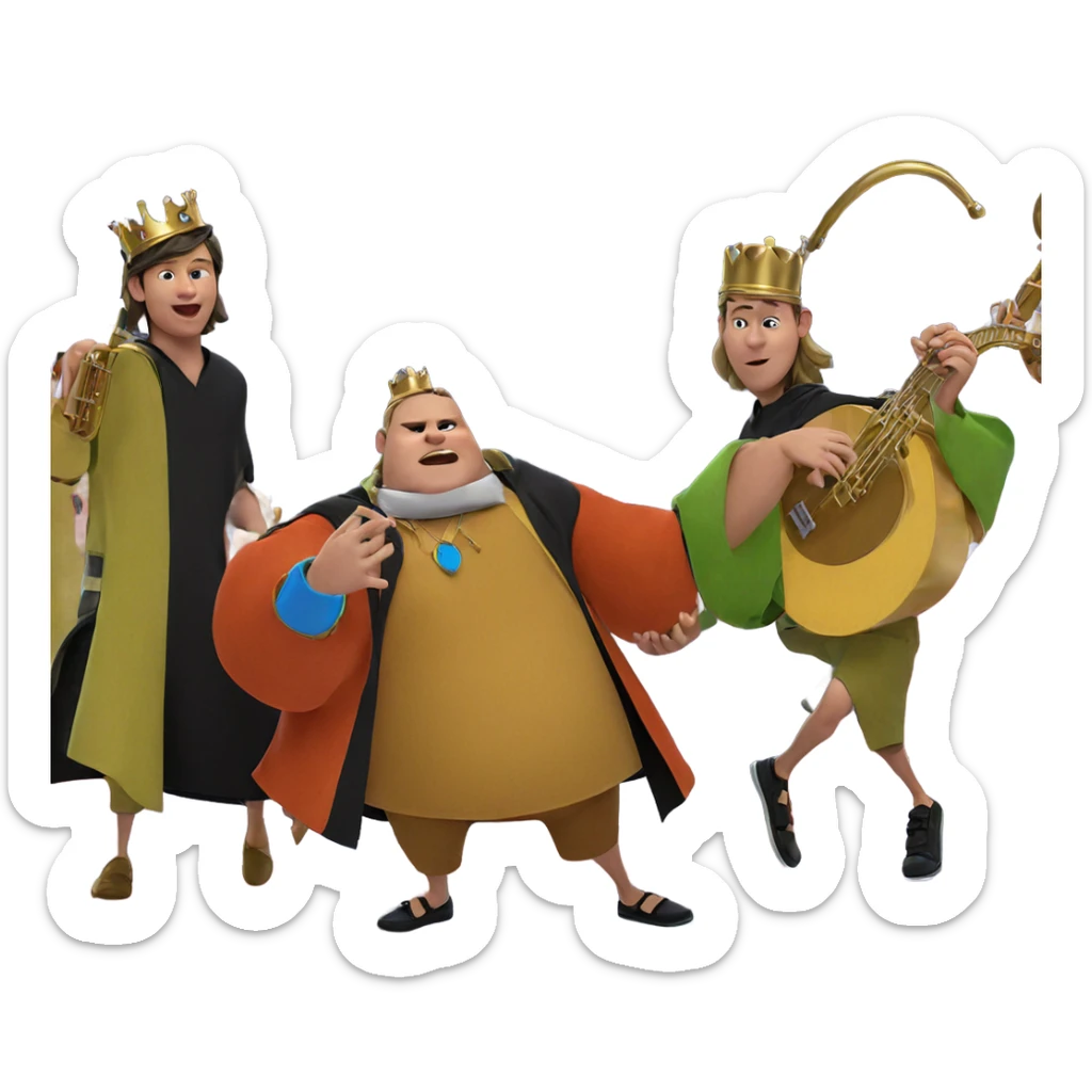 boys with instruments and crowns sticker