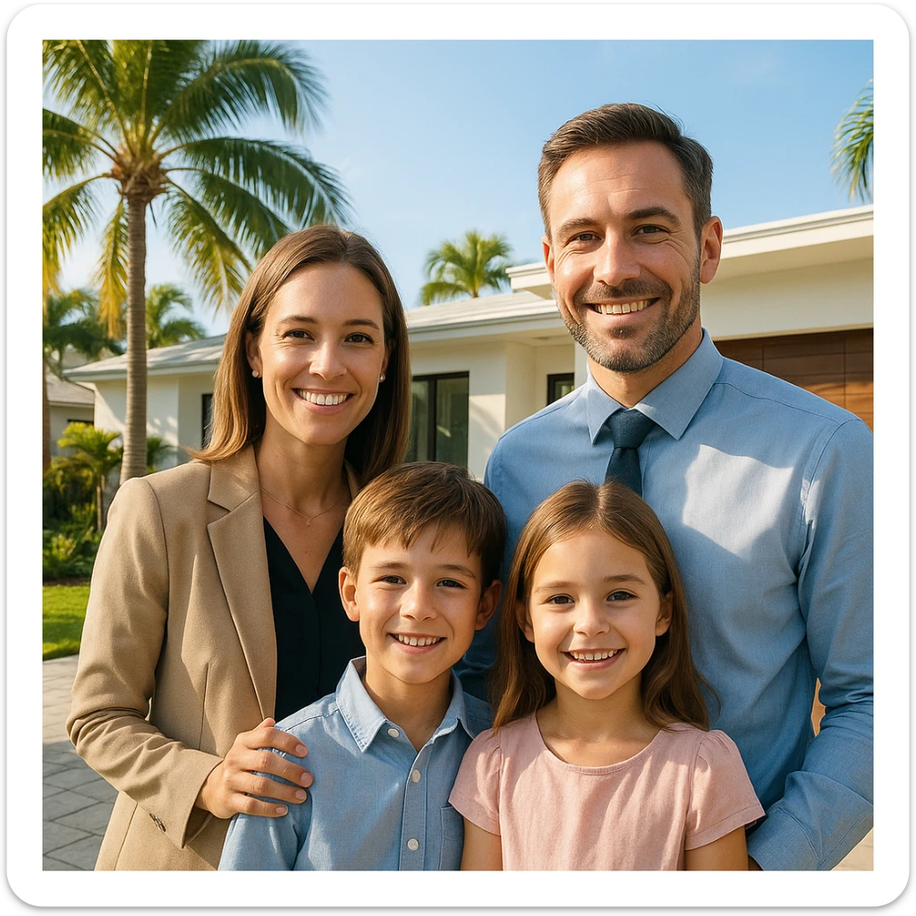 Foto hiper realista que refleje a nuestro cliente ideal de real estate: familias profesionales que desean mudarse a Miami o adquirir una segunda residencia. Familia tradicional de madre, padre, hijo e hija. sticker