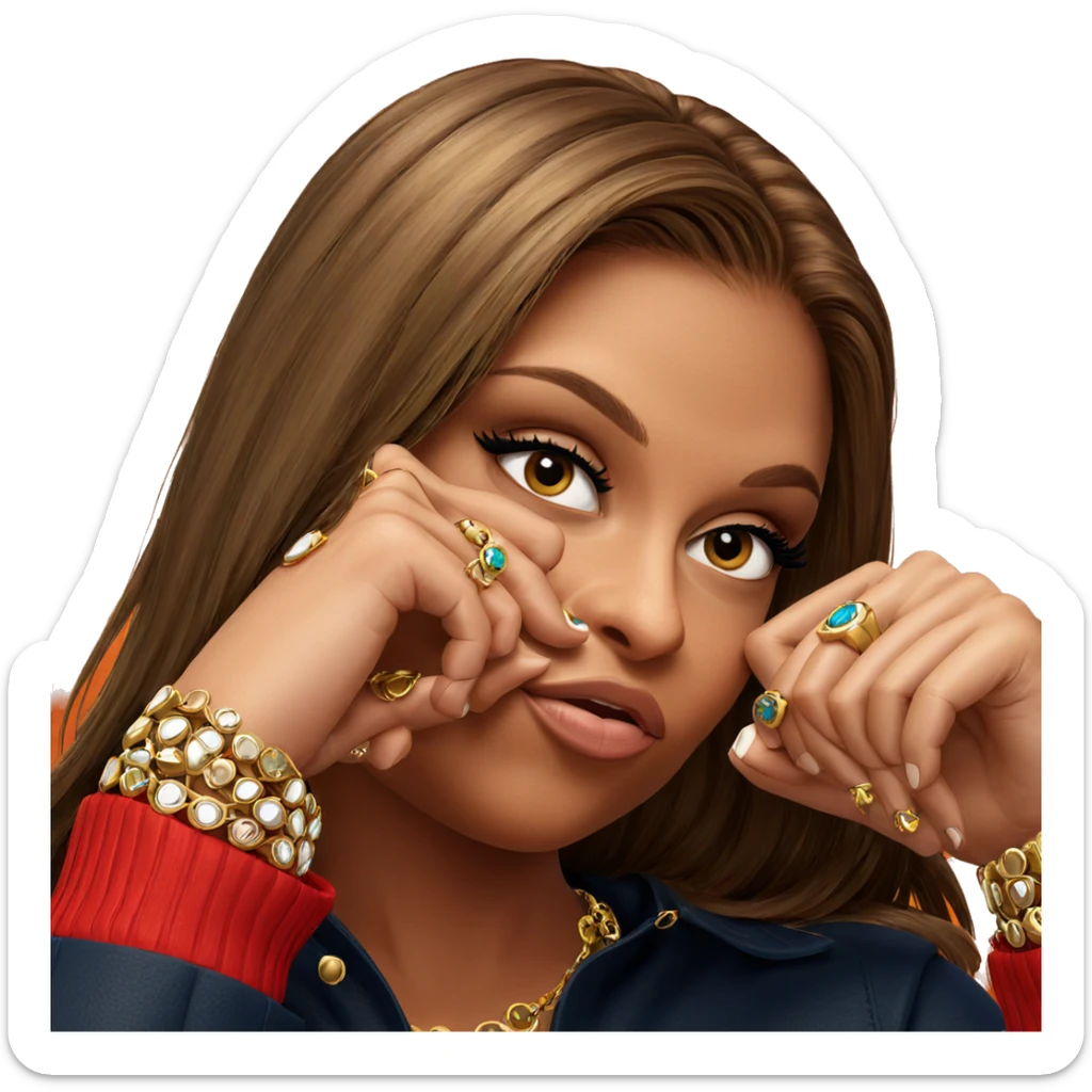 brown haired girl with jewelry sticker