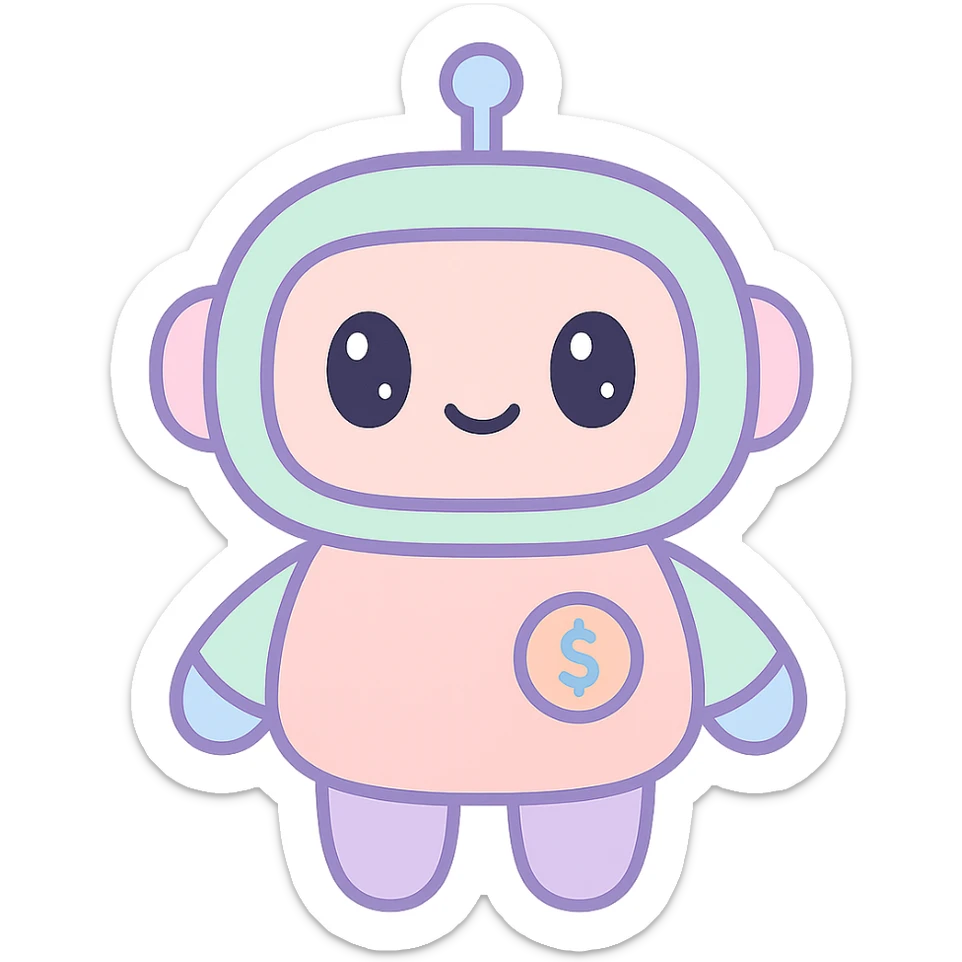 friendly and modern robot mascot for a finance app with subtle money or finance elements sticker