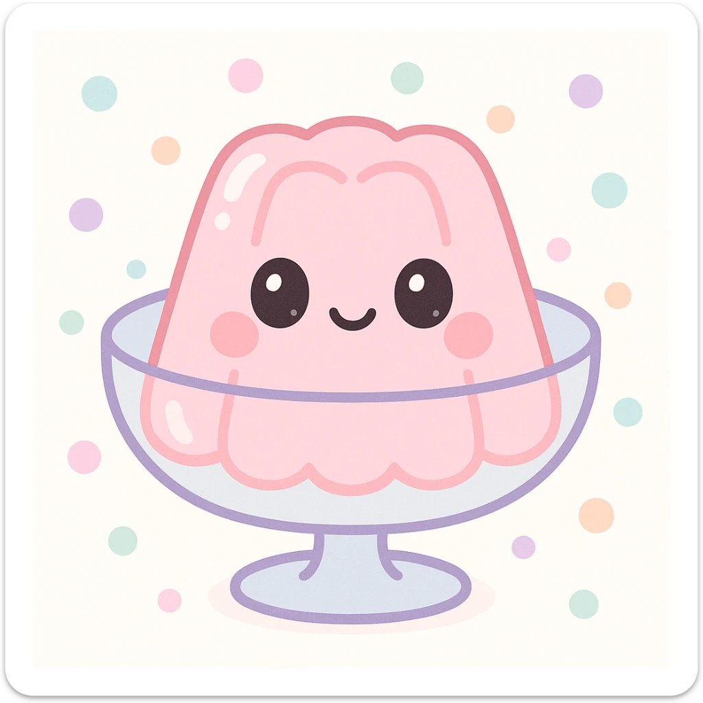 cute jelly dessert, soft and wobbly, in a glass bowl, vibrant colors, kawaii style sticker