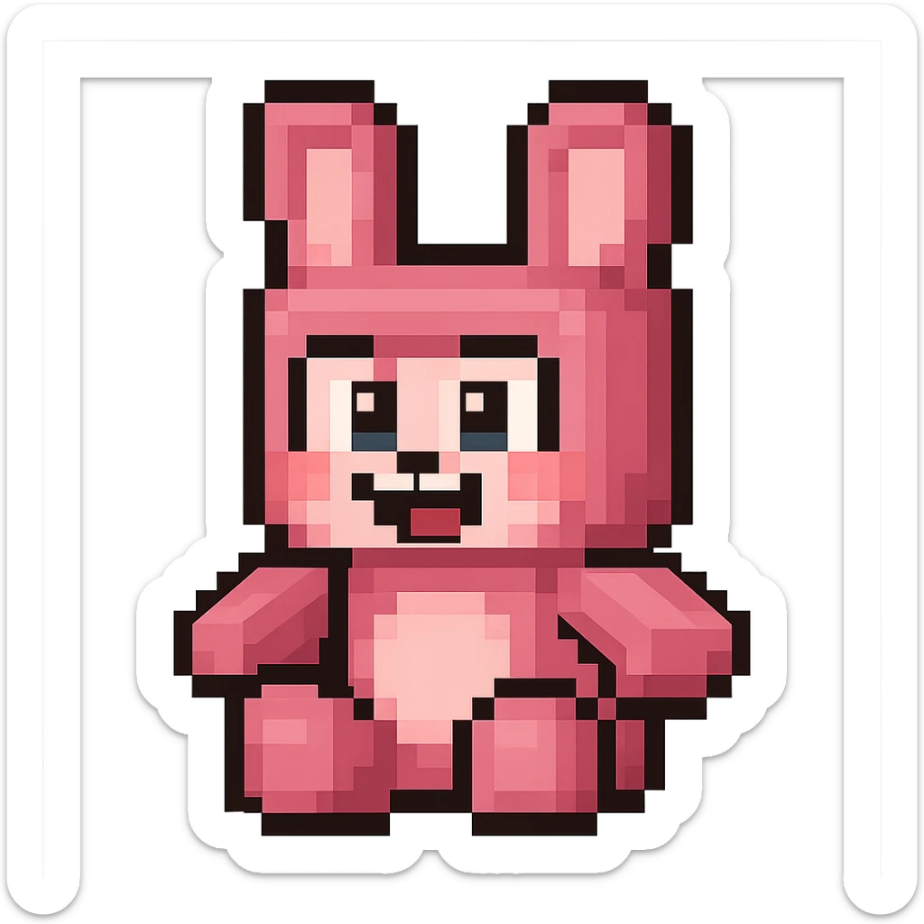 Extract the pink bunny plushie attached to the person, keep it cute and in the original Minecraft cartoon style, with a transparent background. sticker