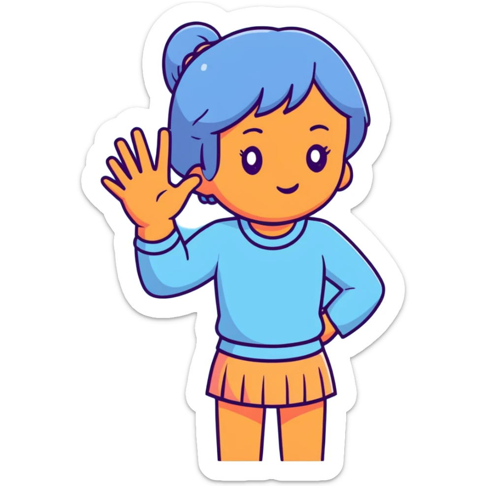 girl wearing pastel blue clothes shrugging with hands spread out in an "I don't know" gesture sticker