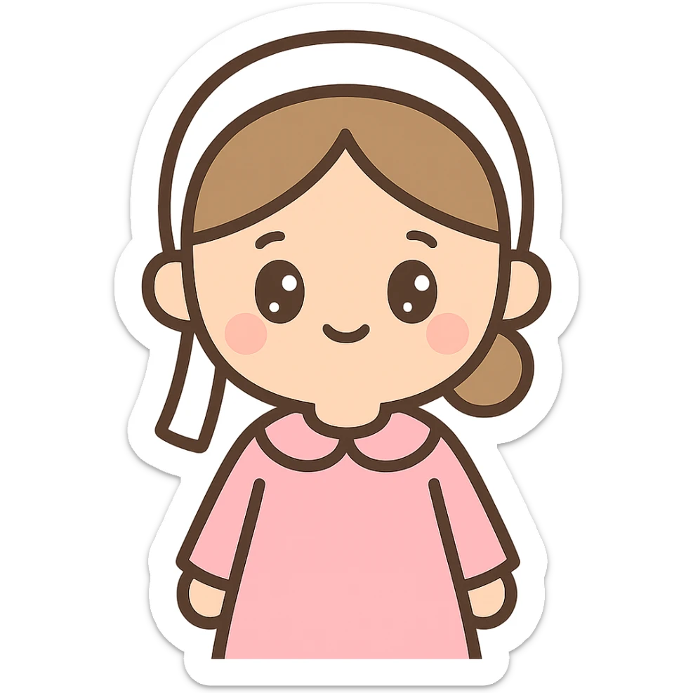 Kawaii Amish woman, pink dress, emoji style sticker