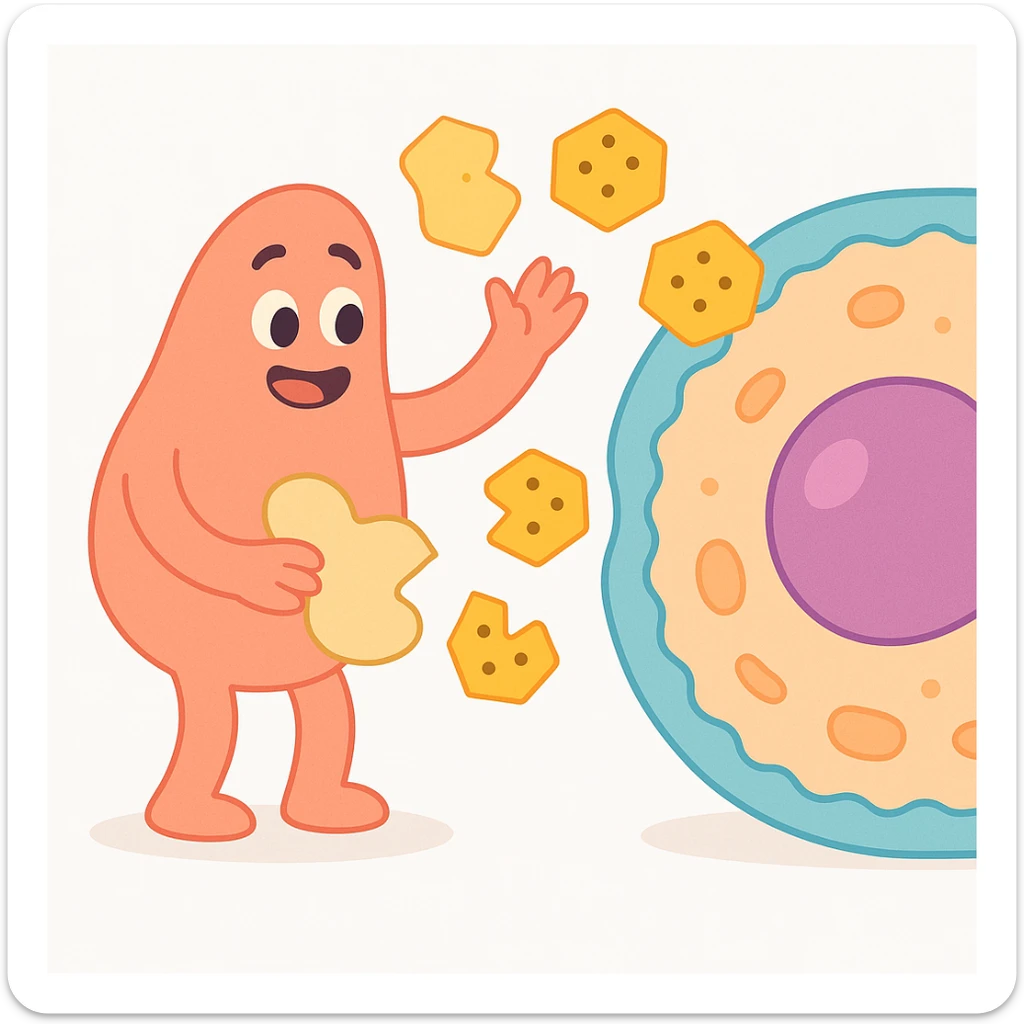 Ultra-detailed illustration of enzyme digestion: amylase breaking starch into sugars near a cell membrane. Clean white background, no text. Scientific but simple sticker