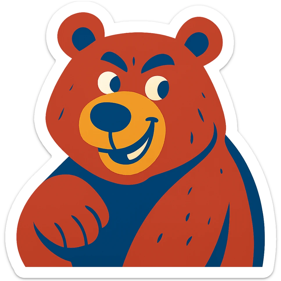 colorful and friendly illustration of a grizzly bear with a mischievous expression sticker