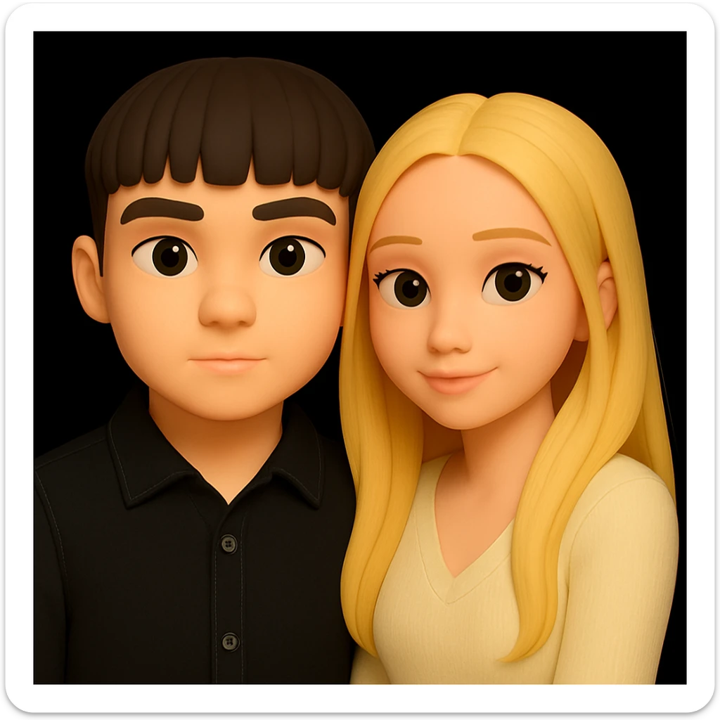 Make the guy's skin color the same as the girl's skin color in the image, keeping the 3d-emoji style and everything else unchanged. The original style is 3d-emoji, but since it does not support editing, use the general style while respecting the 3d-emoji look. sticker