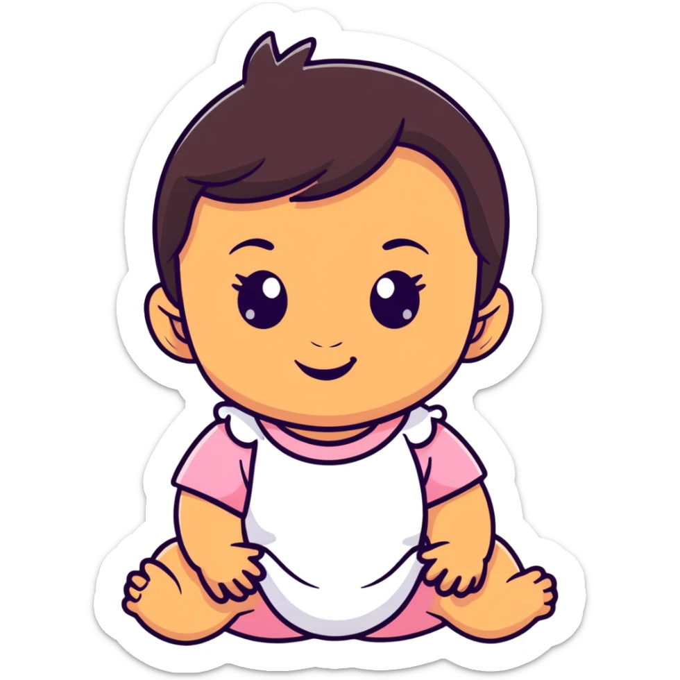 face of smiling baby girl with big eyes, medium skin tone, and dark hair sticker