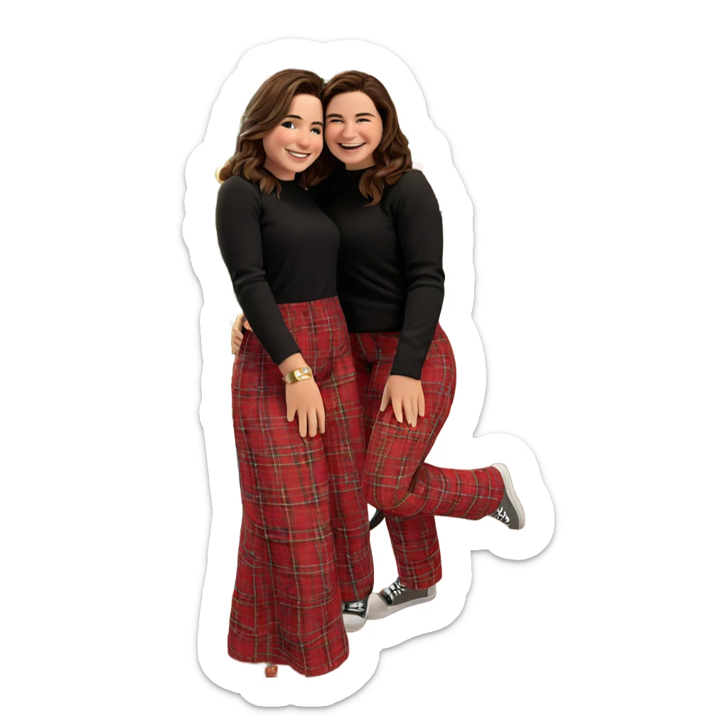 girls smiling by christmas tree sticker