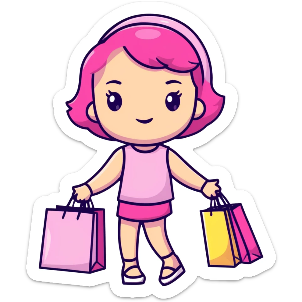 Fashionable girly girl with sparkles, pink accessories, and shopping bags sticker
