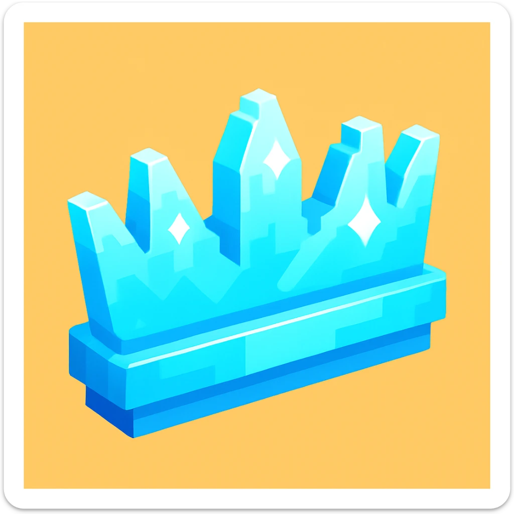 a small, elongated ice crown, simplified for a Roblox cartoon avatar, playful and shiny, blocky 3D style sticker