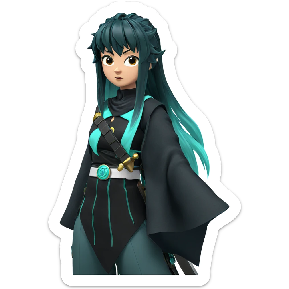 aqua-haired warrior in action sticker