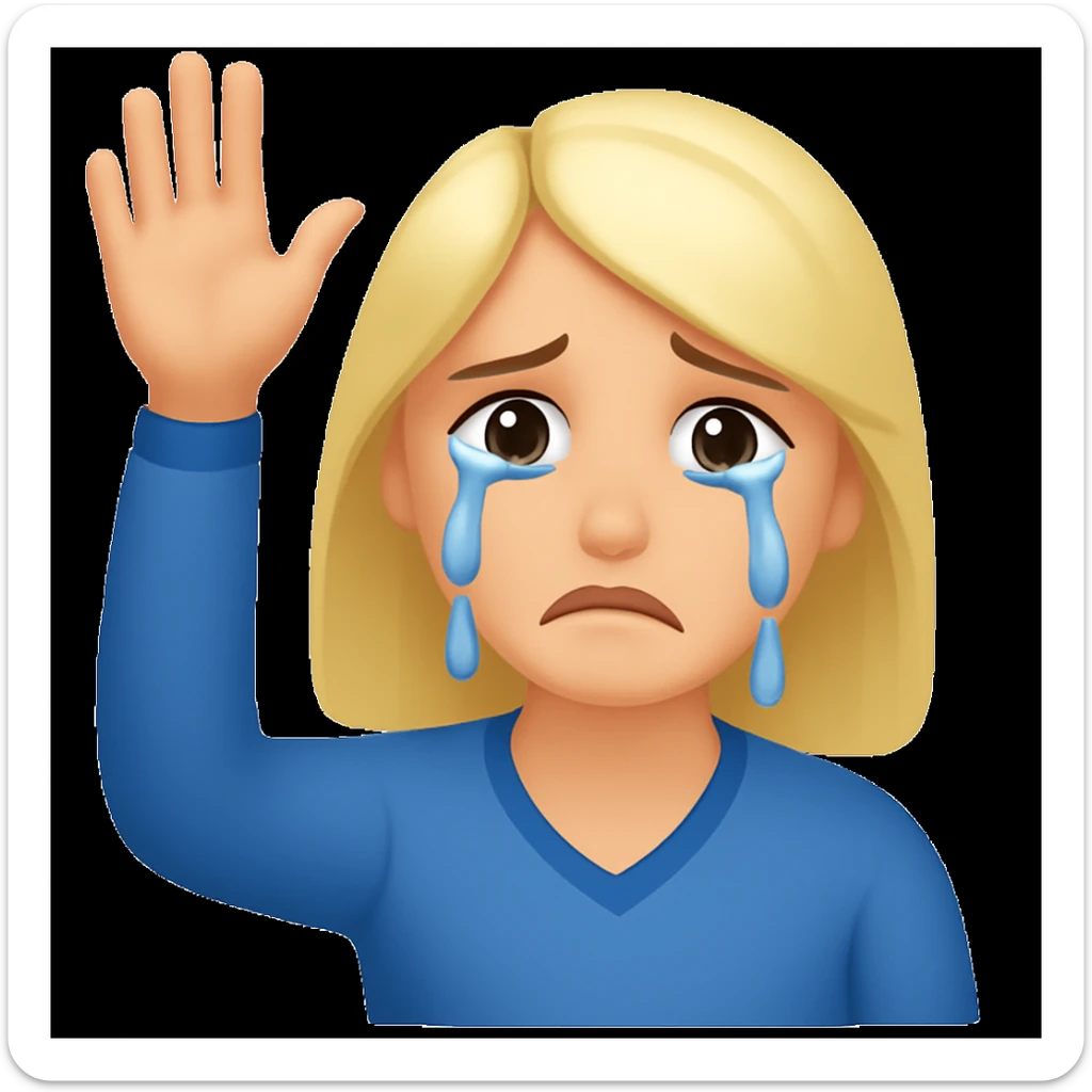 Make the emoji of the woman saying goodbye look more sad and emotional by adding more tears and emphasizing a sadder expression. The style should remain consistent with the original emoji's look. sticker