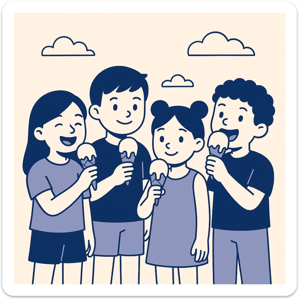 happy children with melting ice cream cones sticker