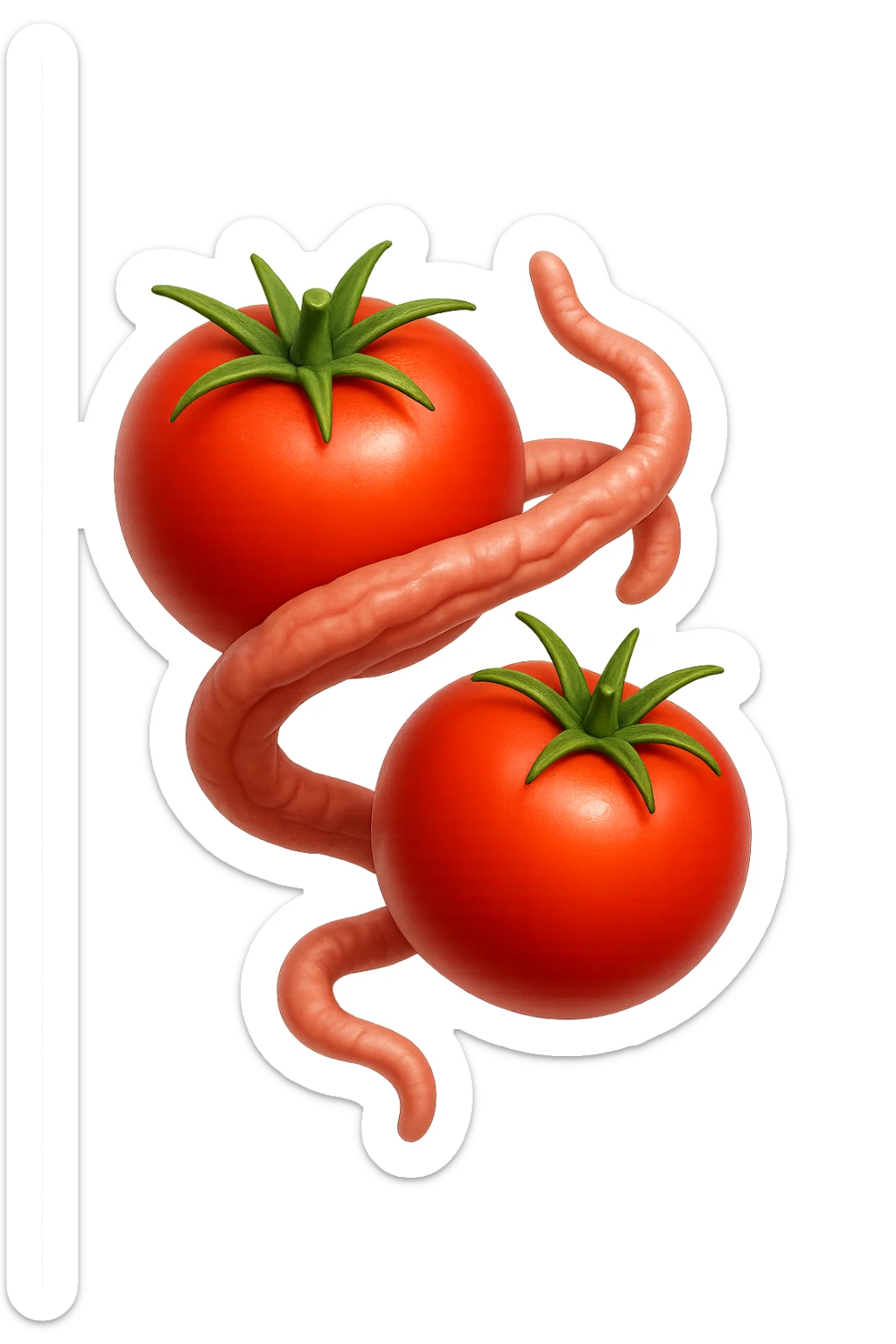 emoji stile iphone di pomodori che fluttuano in aria con colon attorcigliato intorno, iperrealistico 4k, isolato su sfondo bianco sticker