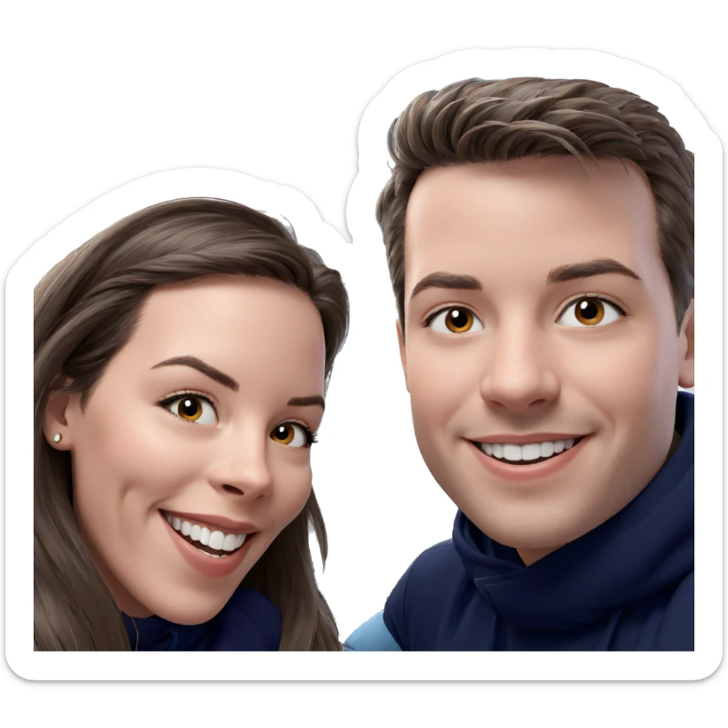 smiling girl with boy sticker