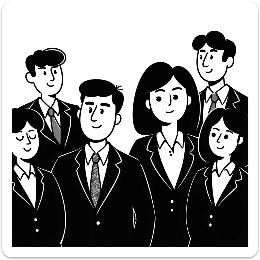 group of people in business suits, no dark-skinned individuals, with various neutral emotions sticker