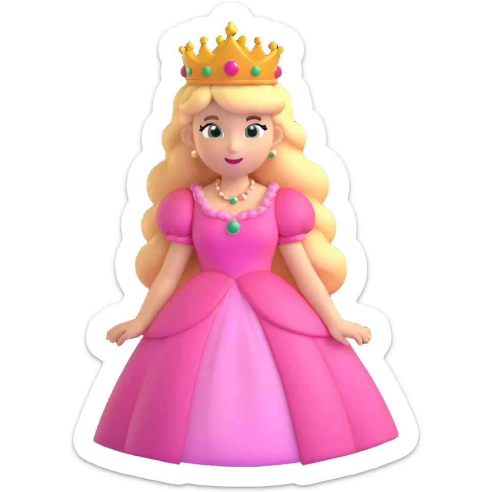 Princess Peach from Mario games with blonde hair, pink dress, crown sticker