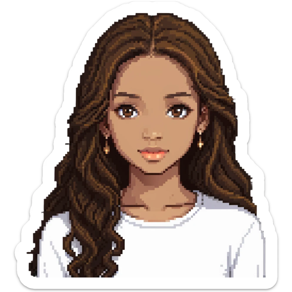 light skin brown girl with long dark brown hair and dark brown eyes sticker