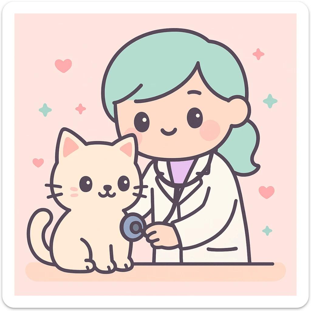 veterinarian examining a cat sticker