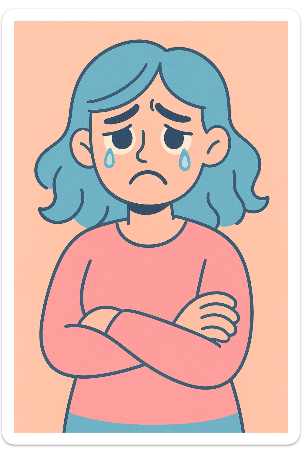 sad woman, gentle colors, teary eyes sticker