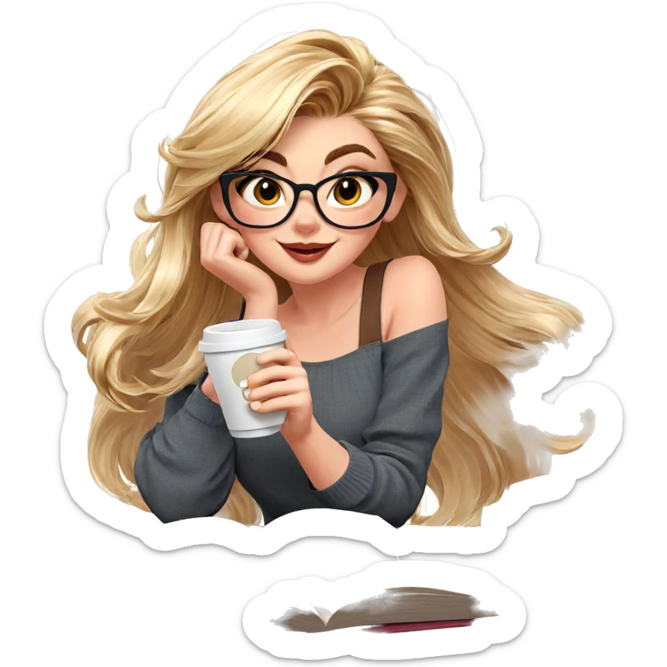 smiling girl with coffee cup sticker