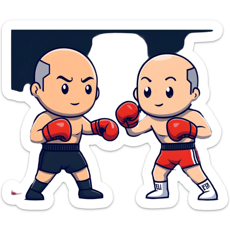 Jeff Bezos and Elon Musk in a boxing ring, cartoon style sticker