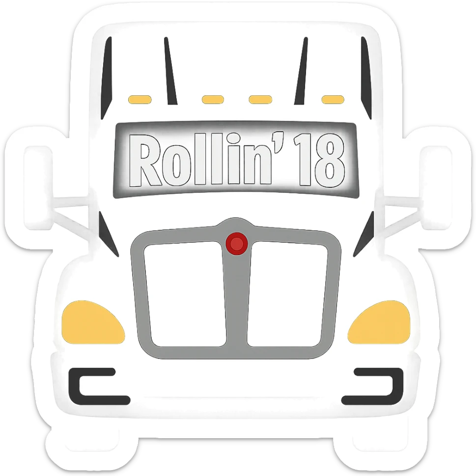 Add the text 'Rollin' 18' in a bold, clear font on the truck. Keep the emoji style and no background. sticker
