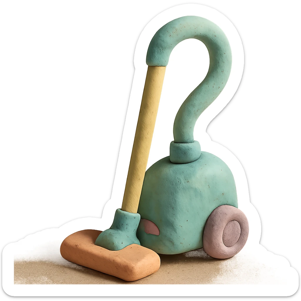 close-up of a vacuum cleaner in claymation style with pastel colors, visible fingerprints, detailed texture sticker