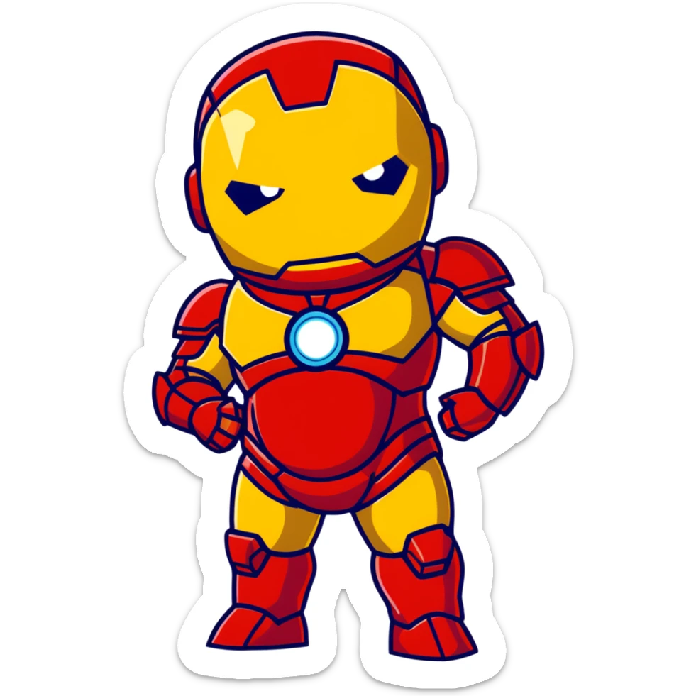 Iron Man with a pregnant belly, wearing red and gold armor suit sticker