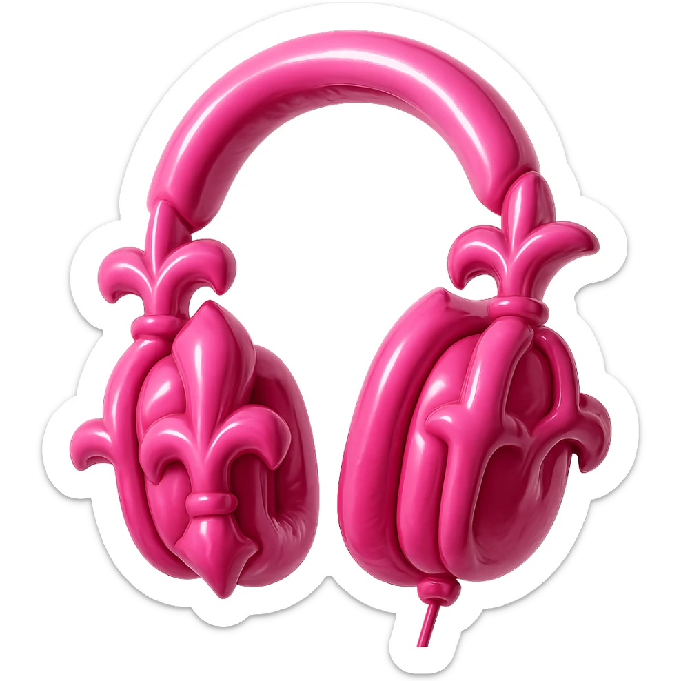 pink gothic headphones with inflated gothic shapes and shiny pink material in balloon style sticker