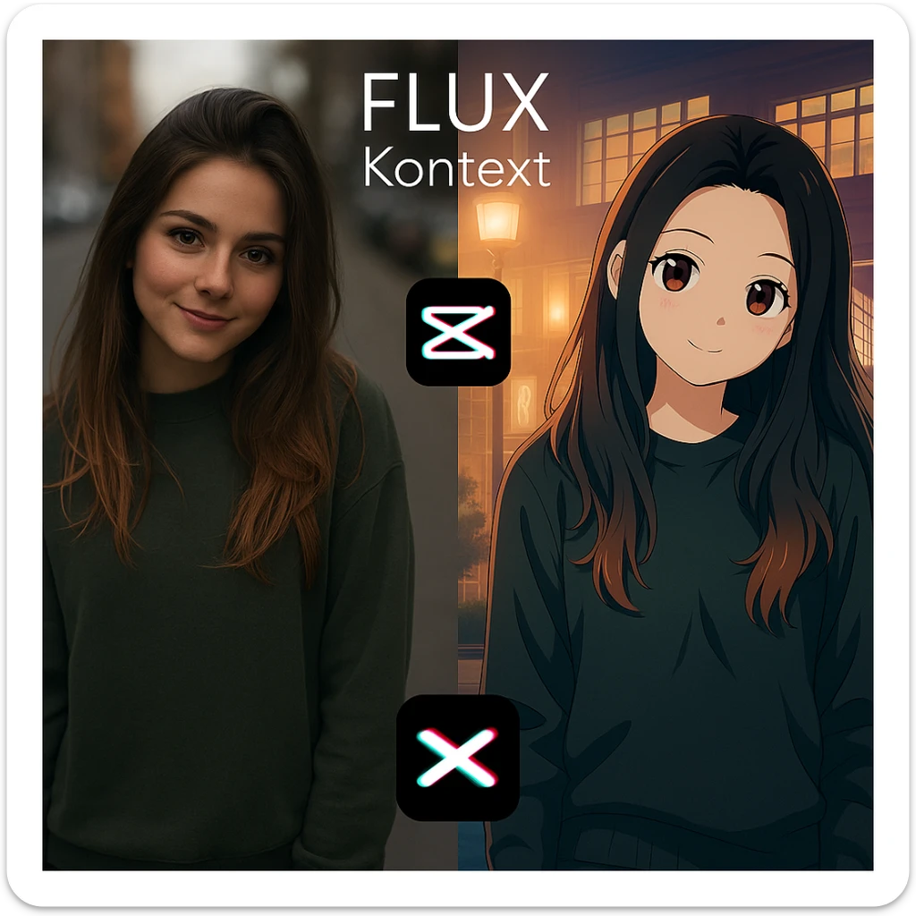 recreate this image and add logo of  text "FLUX Kontext" on top of it sticker