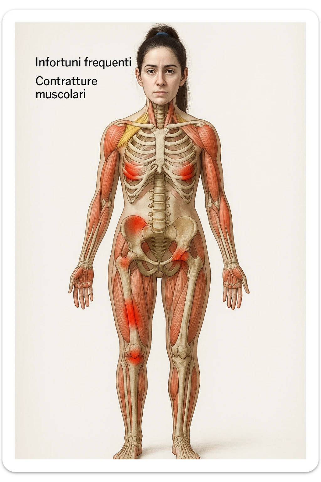 donna con infortuni e contratture frequenti in 3D immagine medica in italiano  sticker