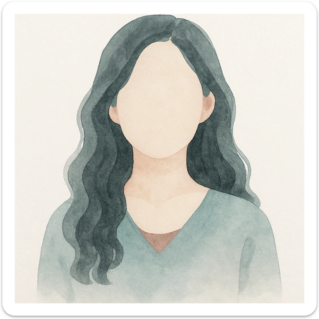 faceless Asian woman with long wavy hair, soft watercolor style sticker