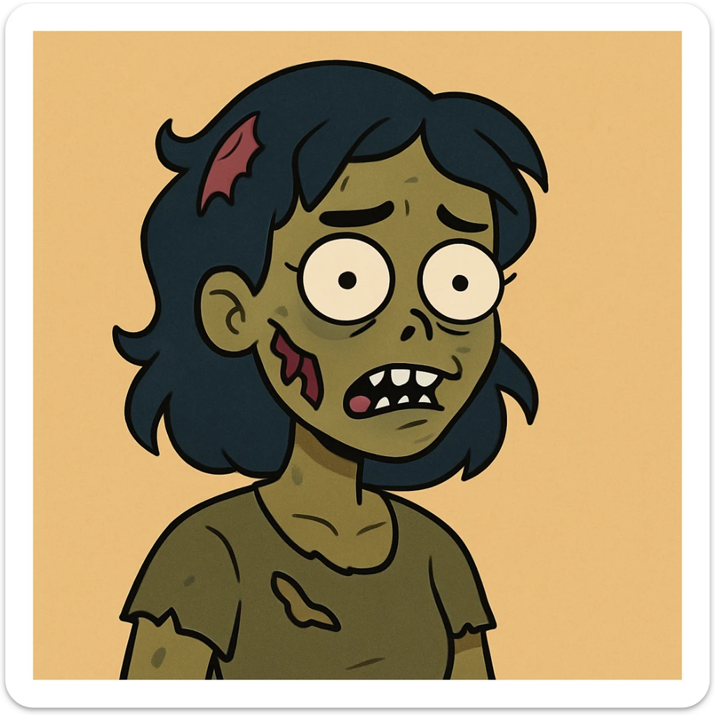 cartoon style portrait of a brown-skinned zombie girl sticker