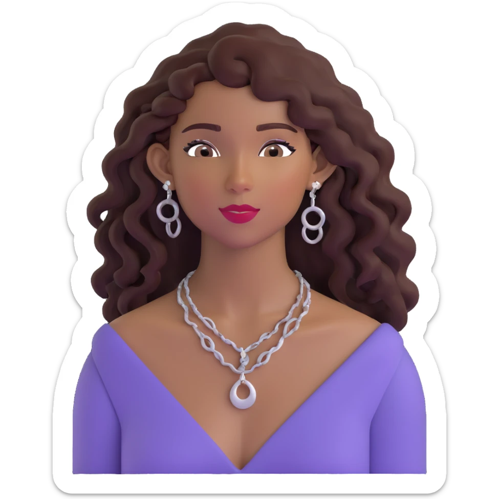 pretty black girl with long curly hair wearing stylish earrings and necklace sticker