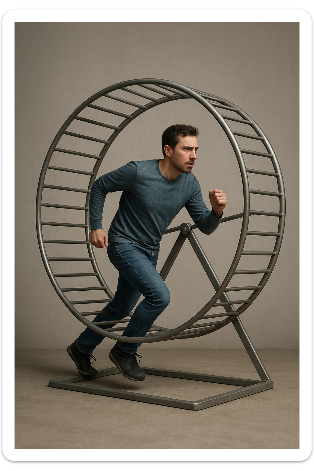 uomo che corre dentro la ruota del criceto come un circolo vizioso immagine realistica sticker