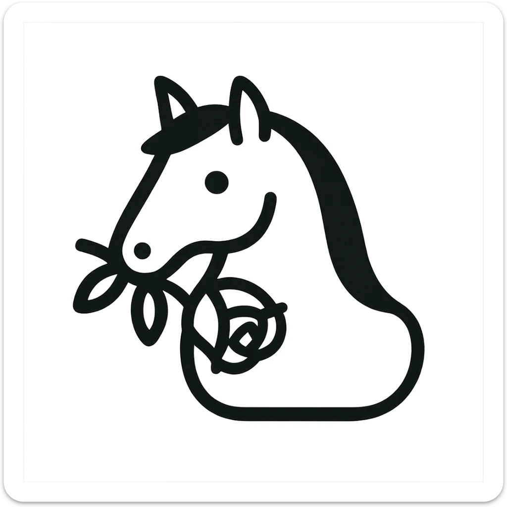 Make the horse black, keep the rose in its mouth, minimalistic style, no background. sticker
