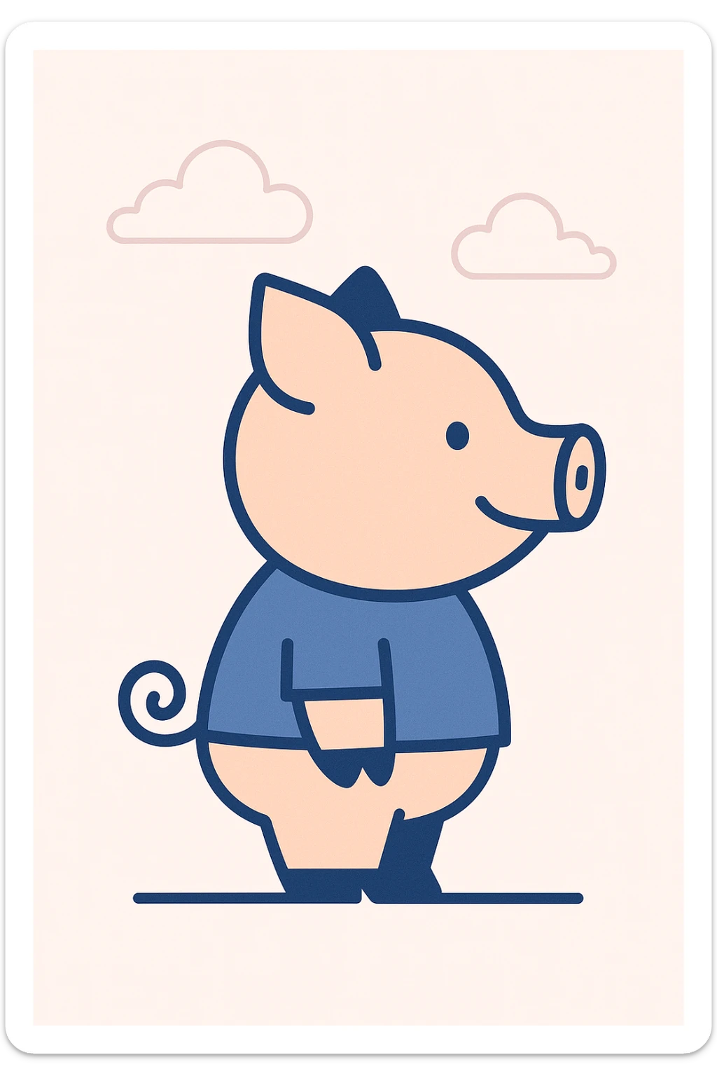 side view of a pig, cartoon style, academic color palette, minimal background, focus on pig sticker