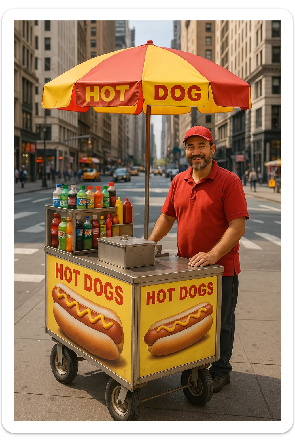 hotdog seller in New York with cart sticker