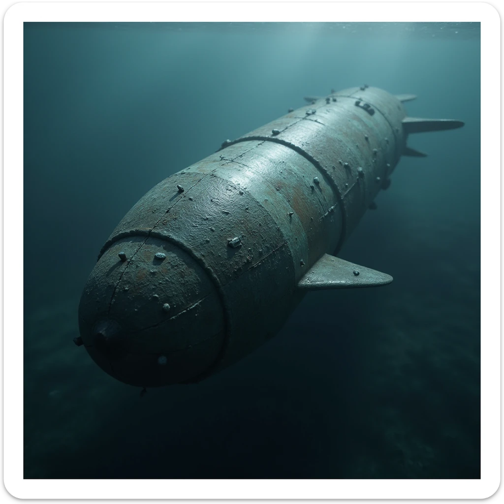 torpedo, detailed texture, realistic lighting, above water scene sticker