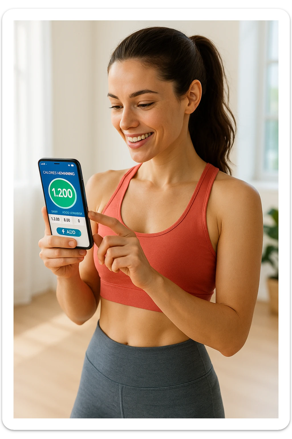 Donna sportiva che usa app contacalorie come myfitnesspal sticker